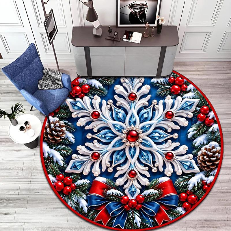 Cute Christmas Day Gift Bell Santa Claus Snowman Christmas Tree round rug Home Soft Decorative Anti slip Chair Mat Carpet Outdoor Floor Mat Carpet 91