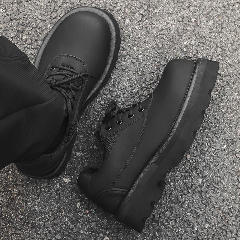 Matte Derby shoes men's senior sense big head black tooling shoes thick sole heightening commuter niche leather shoes 60701-J