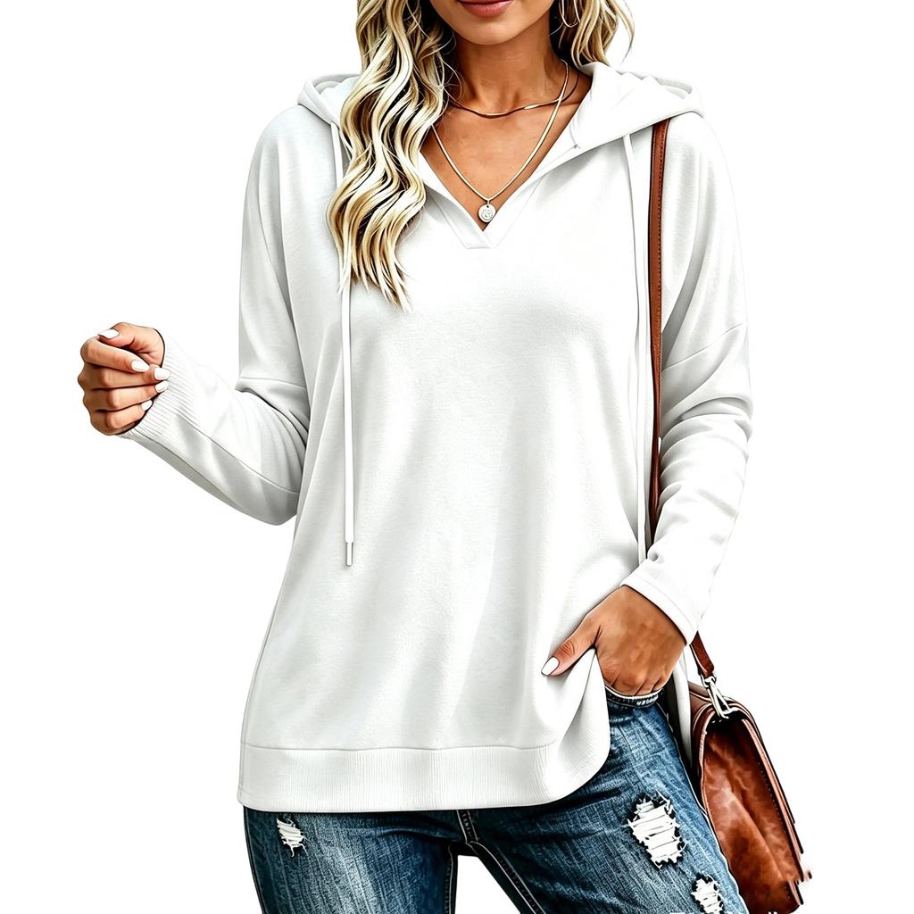 Women's Lightweight V-Neck Long Sleeve Hoodie Casual Pullover