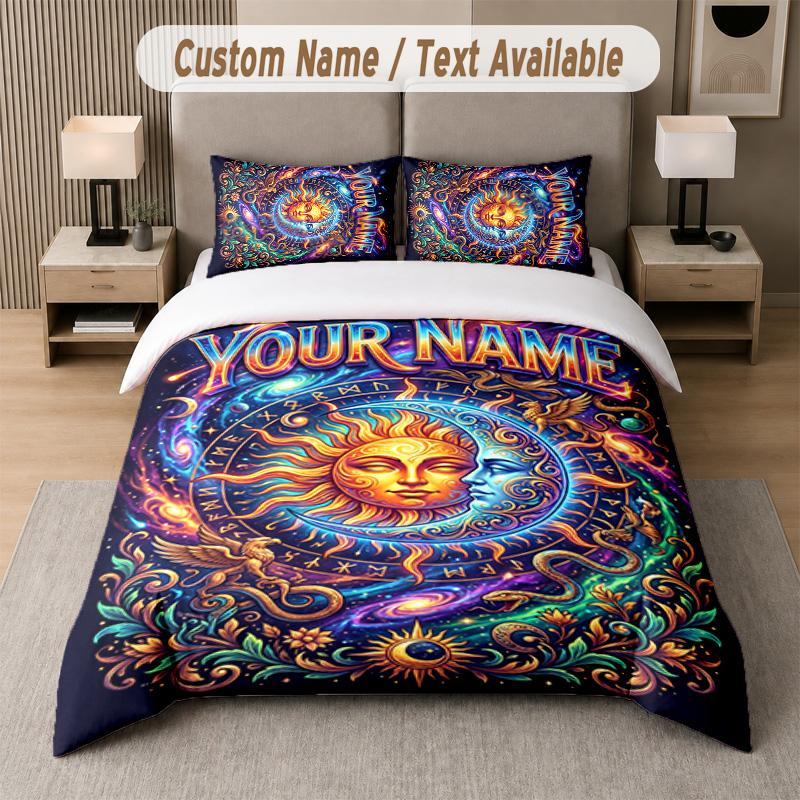 Space Cosmic Theme Custom Text Or Name 3Pcs Bedding Set 1 Flat Sheet & 2 Pillowcases Personalized Home Bedding