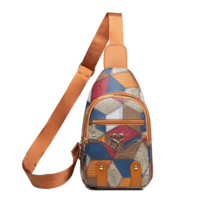 Farbblock Brusttasche Damen Print Schultertasche Umhängetasche Mehrfachtasche Handytasche