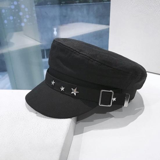 Women Extended Brim Beret Hat Flat Dome Star Decor Adjustable Newsboy Hat Outdoor Solid Color Painter Hat Streetwear