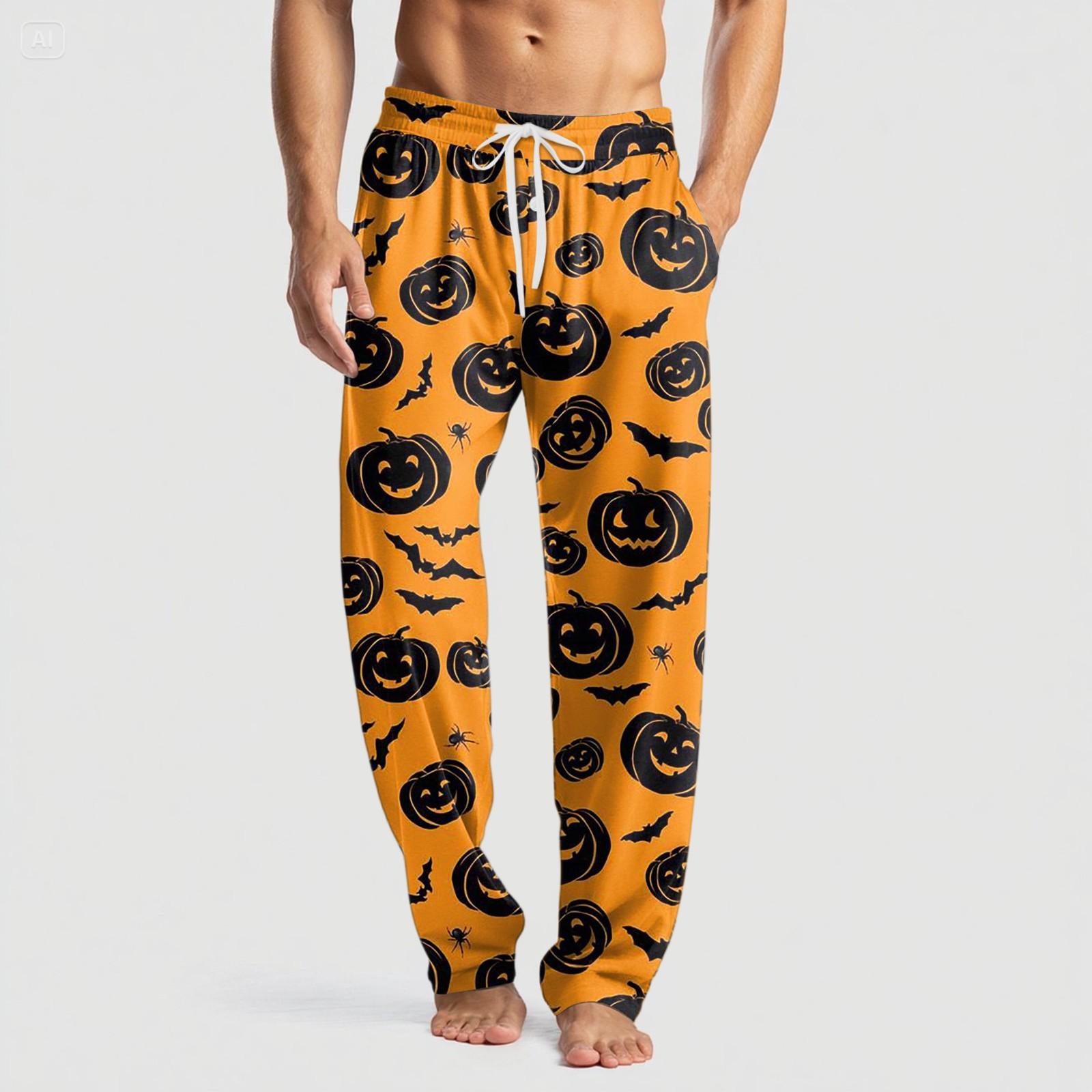 

Мужские вязаные повседневные брюки с карманом и принтом на Хэллоуин, пижамные брюки XL чёрный