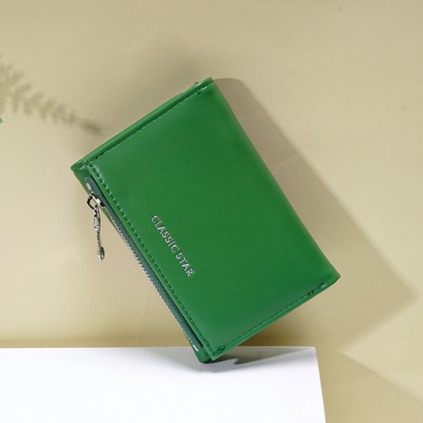 Women Wallet PU Leather 3-Fold Purse Portable Triple Fold Short Wallets Solid Color Coin Purse Multi-slot Card Holder Women