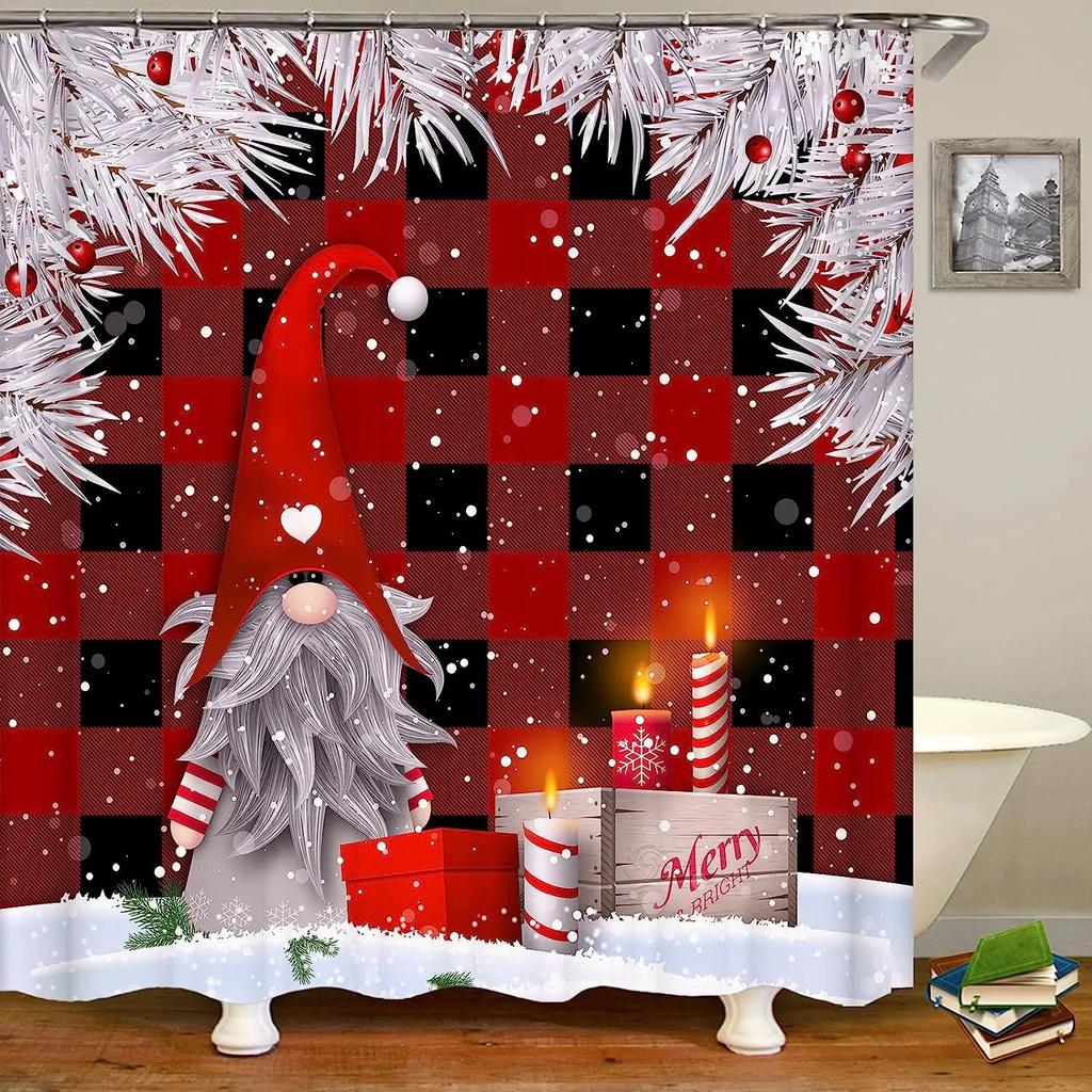 Weihnachts-Duschvorhang für Badezimmer, rustikaler Weihnachts-Bauernhaus-Duschvorhang, Vintage-Weihnachts-Duschvorhang für Wohnzimmer