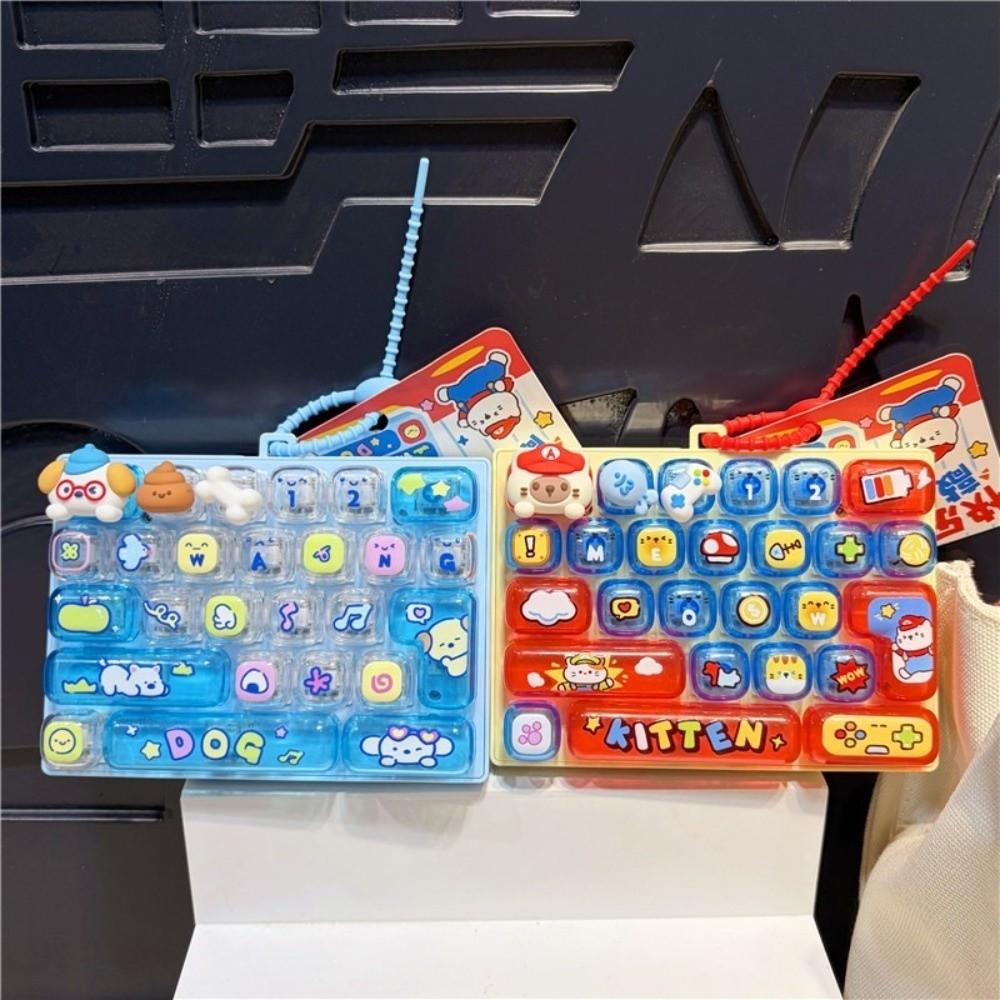 Cartoon 26 Keys Keyboard Keychain Pressable Keys Fidget Animal Keychain Toy Bag Ornaments