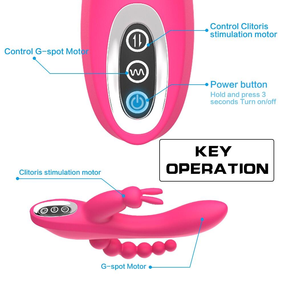 3 In 1 G Spot Rabbit Anal Dildo Vibrator Waterproof Clitoris Massage Stimulator Sex Toy for Women