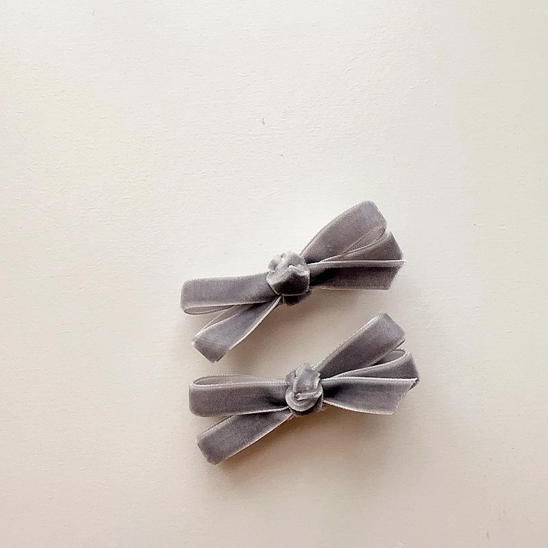 European-style Simple and Sweet Candy-colored Velvet Bow Tie Children's Cute Matching Accessories with Side Clips and Hair Clips
