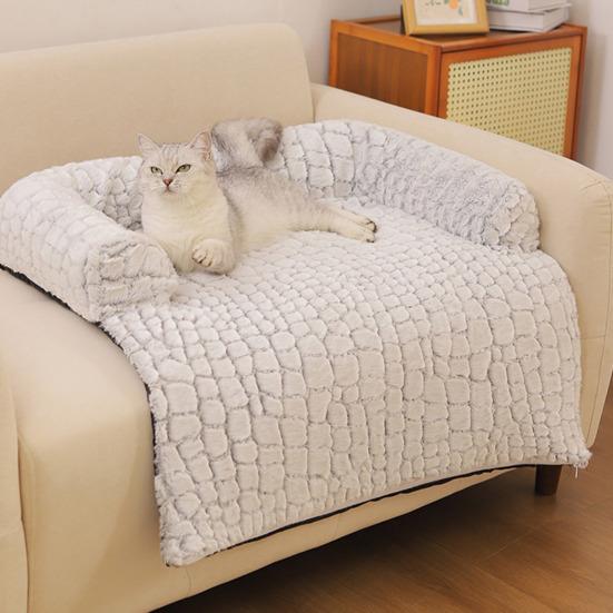 Dog Couch Bed Pet Calming Couch Plush Thermal Cat Bed with Anti-Slip Bottom Washable Removable Couch Protector Pet Bed for Sofa Bed Floor