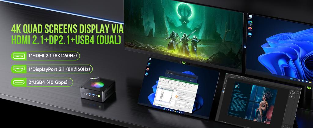 GMKtec K11 Nucbox AMD R9 8945HS Mini PC DDR5 5600MHz SSD PCIe4.0 Win11 Pro Displej pro čtyři monitory OCulink Stolní herní počítač