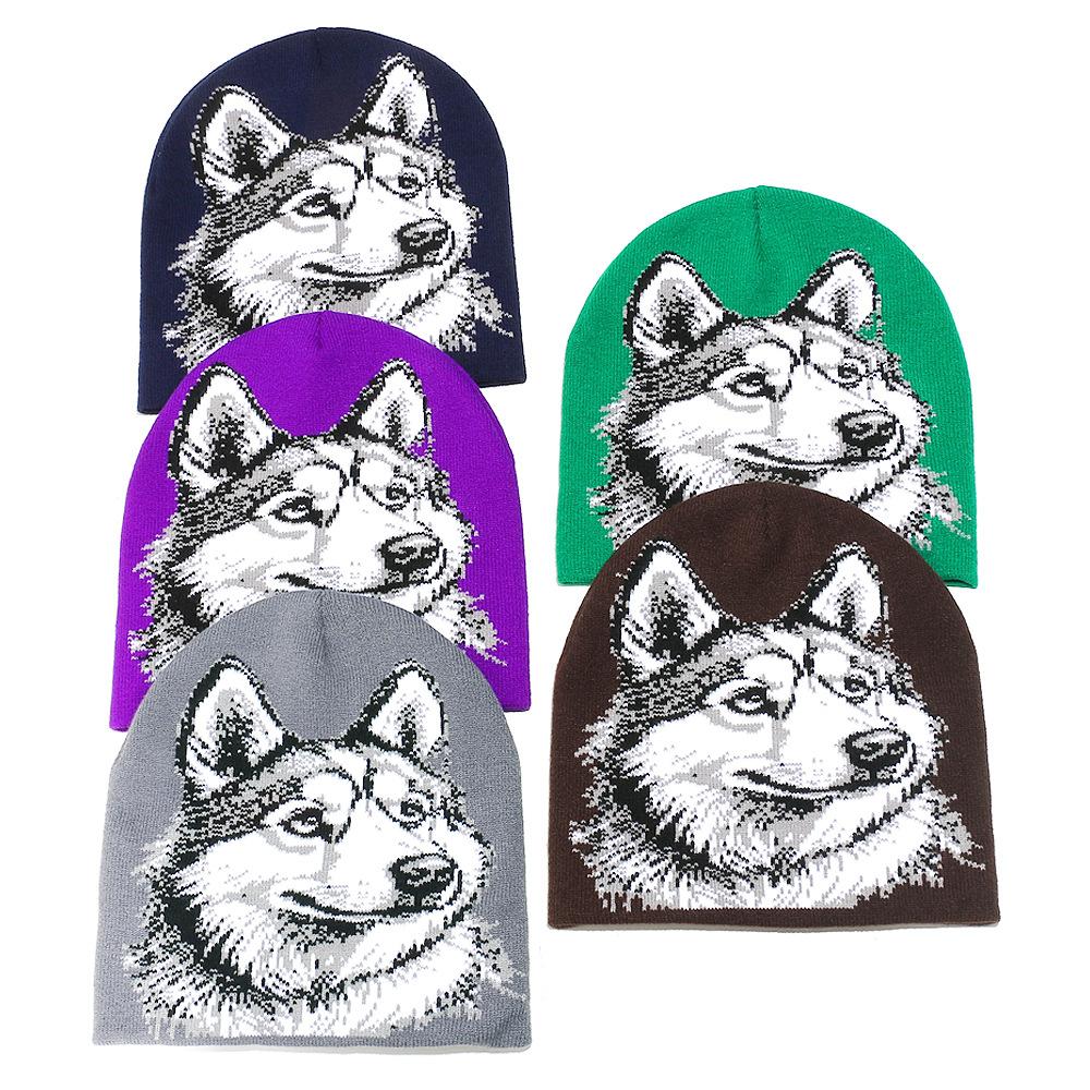 Temu Autumn and Winter Pullover Hat Student Ear Protection Cold Hat Wolf Head Animal Knitted Hat