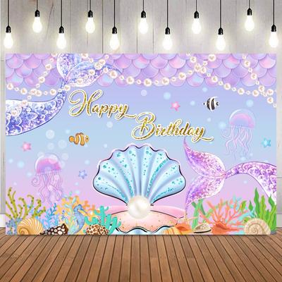 Happy Birthday Mermaid Theme Party Photography Background Underwater Coral Shell Baby Bathing Portrait Home Decor Photo Backdrop9