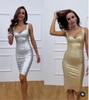 2022 Sexy Spaghetti Strap Backless Bodycon Gold Evening Dress