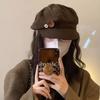 Vintage Corduroy Beret Hat For Women Korean Button Octagonal Cap Autumn Winter Painter Artist Hats Japanese Brown Peaked Caps