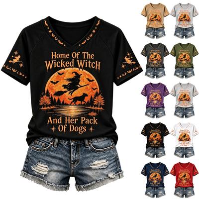 Women's Halloween Letter Print T-Shirt, Casual Crewneck Short Sleeve Tee, Everyday Wear