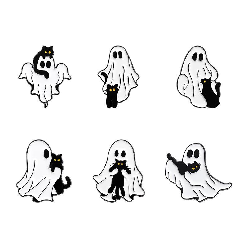 

6PCS Halloween Cartoon Brooch Enamel Pins Ghost Black Cat Cute Metal Badge For Backpack Clothing Accessories Collar Pin Brooches