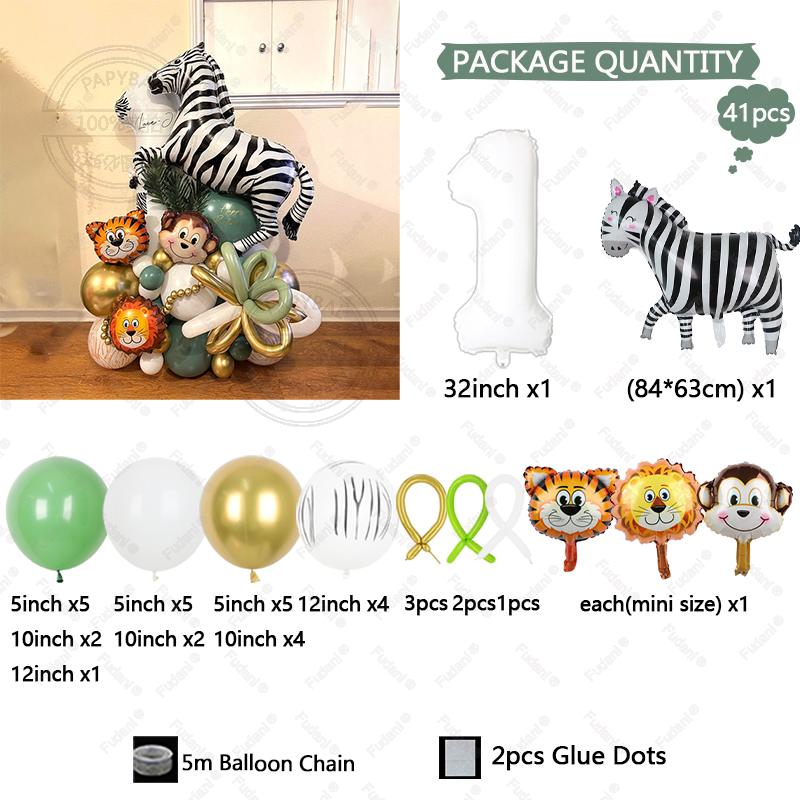 

41Pcs Jungle Animal Air Balloon Sets Lion Safari Wild One Birthday Party Decorations Baby Shower Jungle Party for Home Decor As The Picture
