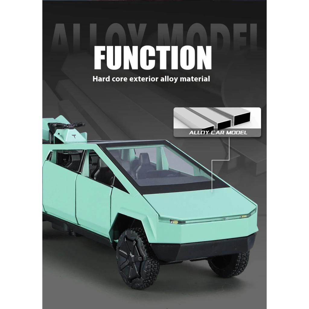 1/32 Tesla Cybertruck Pickup Alloy Diecast Model Car Sound & Light Hobbies Collection Display Decoration Children's Toy Ornaments Gift