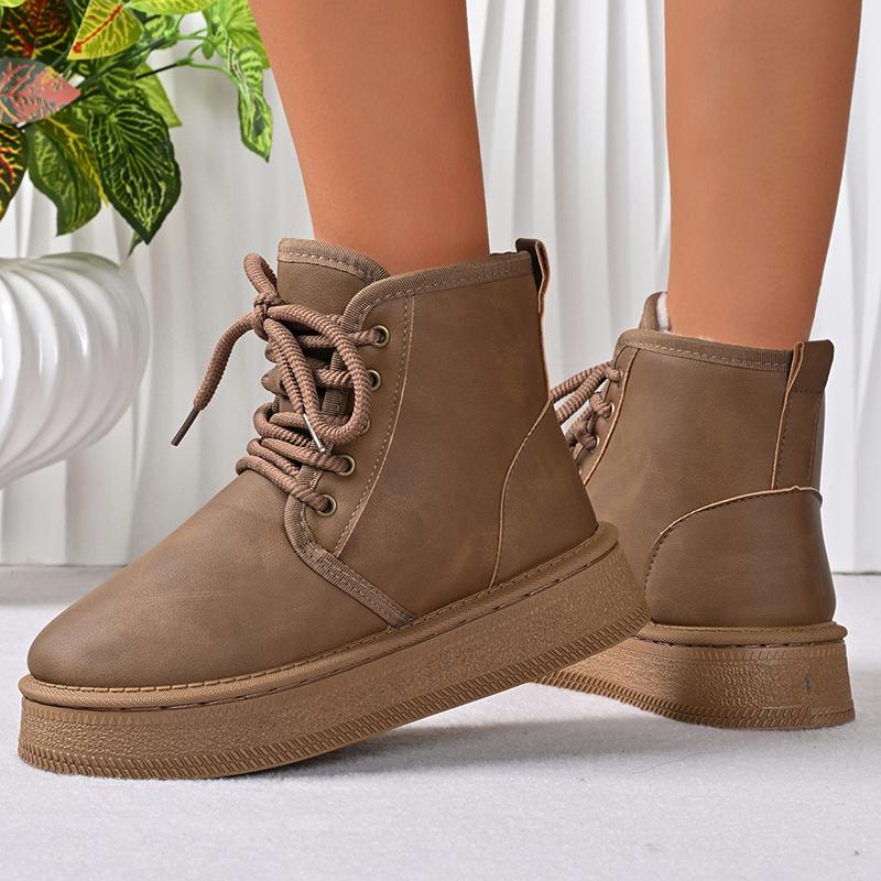 Fashion Lace Up Platform Snow Boots Women Anti Slip Warm Thicken Plush Ankle Boots Woman Thick Sole High Cotton Shoes 36-41