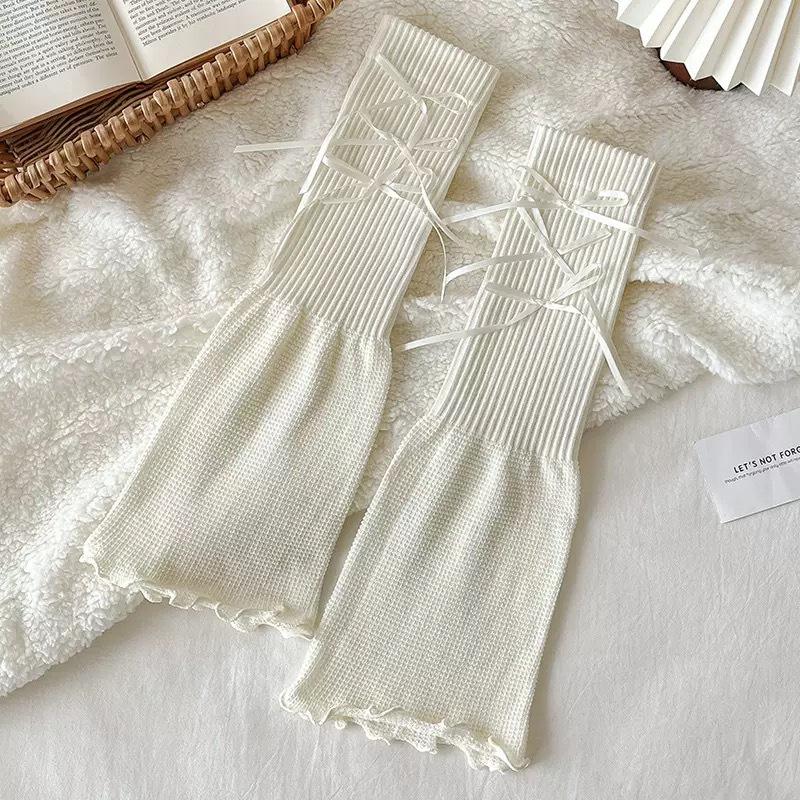 

Носки-банты, махровые носки, тонкие гетры-расклешенки 1 pair молочный белый