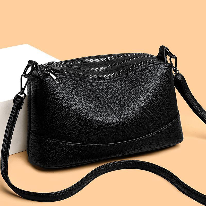 Premium bag women's new soft leather multi-layer zipper light luxury simple large capacity shoulder messenger bag