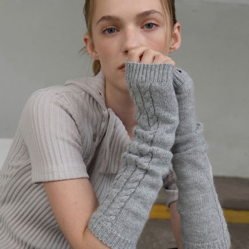 ouie wool blend cable long warmer melange gray OU1435