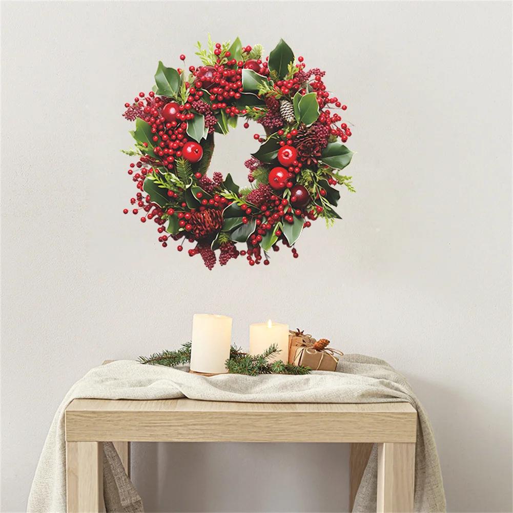 Xmas Stickers Waterproof Wreath Pattern Wall Decals Wallpaper New Year Home Decor For Windows Mirrors Glass