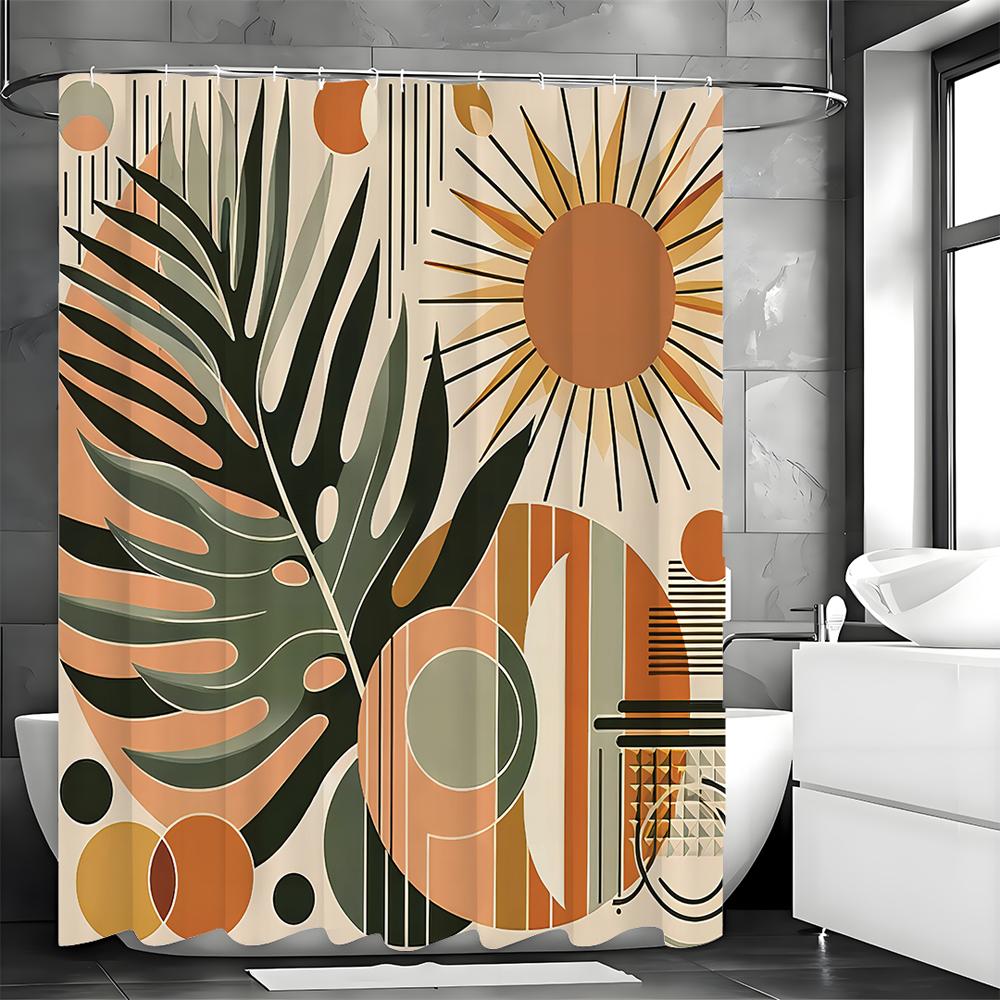 Modern Simple Leaf Sun Shower Curtain, Bathroom Decorative Shower Curtain, Waterproof Shower Curtain with Hooks