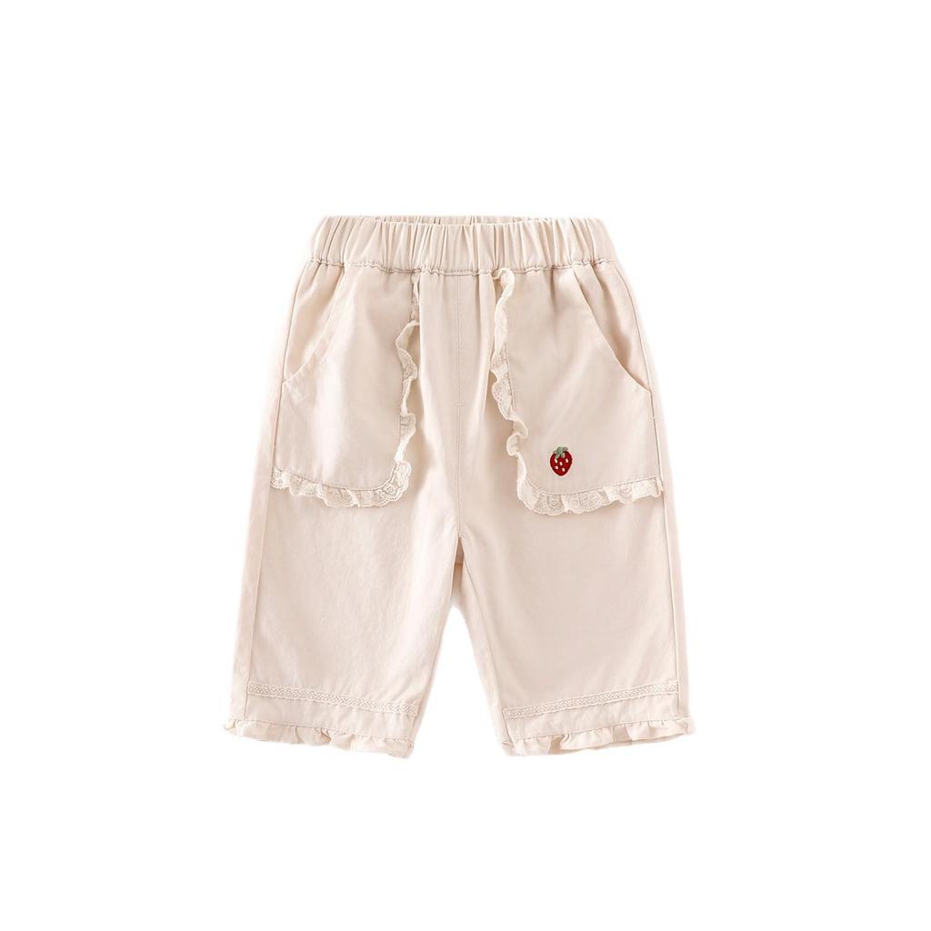 Girls' Strawberry Lace Wide-Leg Trousers - 2025 Autumn Korean Style Fashion for Children