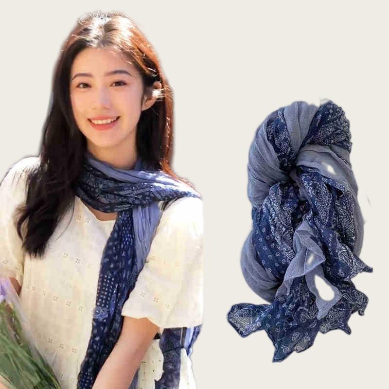 Literarische und Retro-Kontrastfarben, lange Seidenschals mit Blumenmuster, Damenmode, ausländischer Stil, hochwertiger Hals- und Nackenschmuck, hochwertig vielseitig