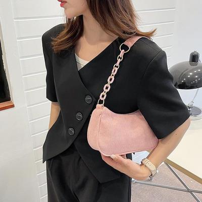 Damen Kord Schultertasche Stilvolle Handtasche mit oberem Griff Halbmond Handtasche Einfache Achseltasche für Einkaufen Pendeln Date