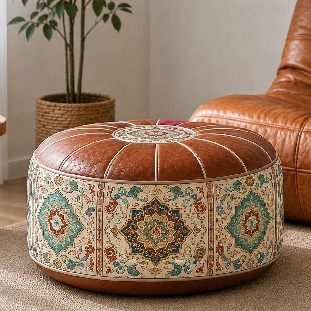 Pouf Ottomano con Motivo Boho Pouf Ottomano Contenitore in Ecopelle Nuova Panca Contenitore Contenitore Multiuso