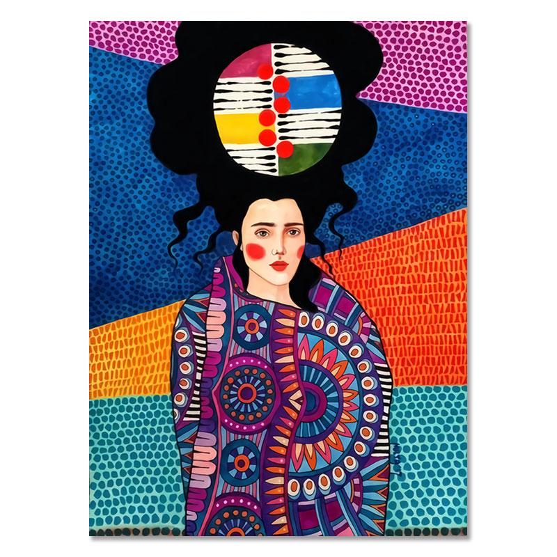 Moderne kvinner Fargerike blomsterhår Pike Veggkunst Lerretsmaling Nordisk plakat Vintage veggbilder til stuen