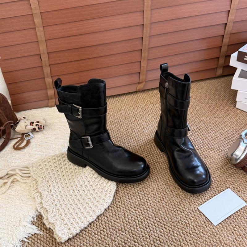 Thick-soled Maillard Retro Medium Boots Women's Belt Buckle Short Boots New Autumn Martin Boots Thin Boots