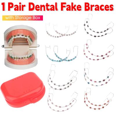 1 Pair Temporary Tooth Decoration Dental Fake Braces with Metal Wires & Bracket Dental Metal Bracket Dental Tool for Tooth Decor