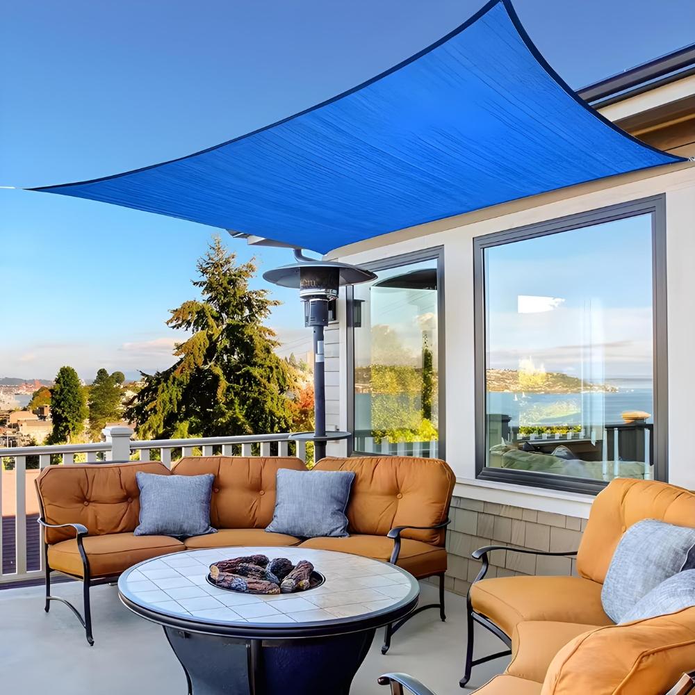 Vattentät solsegelmarkis blå rektangel 3x2m uvskydd