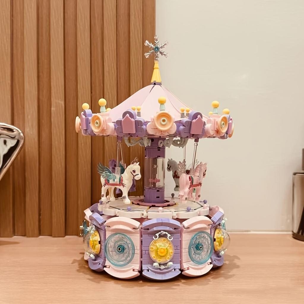 Carousel Building Block Set, Amusement Park Theme, Exquisite Desktop Decoration, Suitable For Gifting To Family Or Female Friends, The Perfect Gift