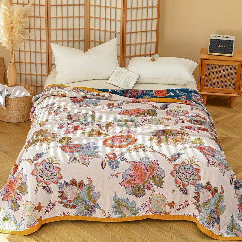 Одеяло 100% Хлопок, Плед с Гранатом, Четырехслойная Марлевая Простыня, Двусторонняя Простыня 150x200cm