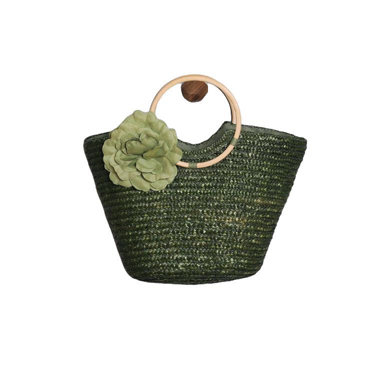 2025 Wheat Straw Braided Handbag with Wooden Handle - Women's Pastoral Ins Mori Girl Style