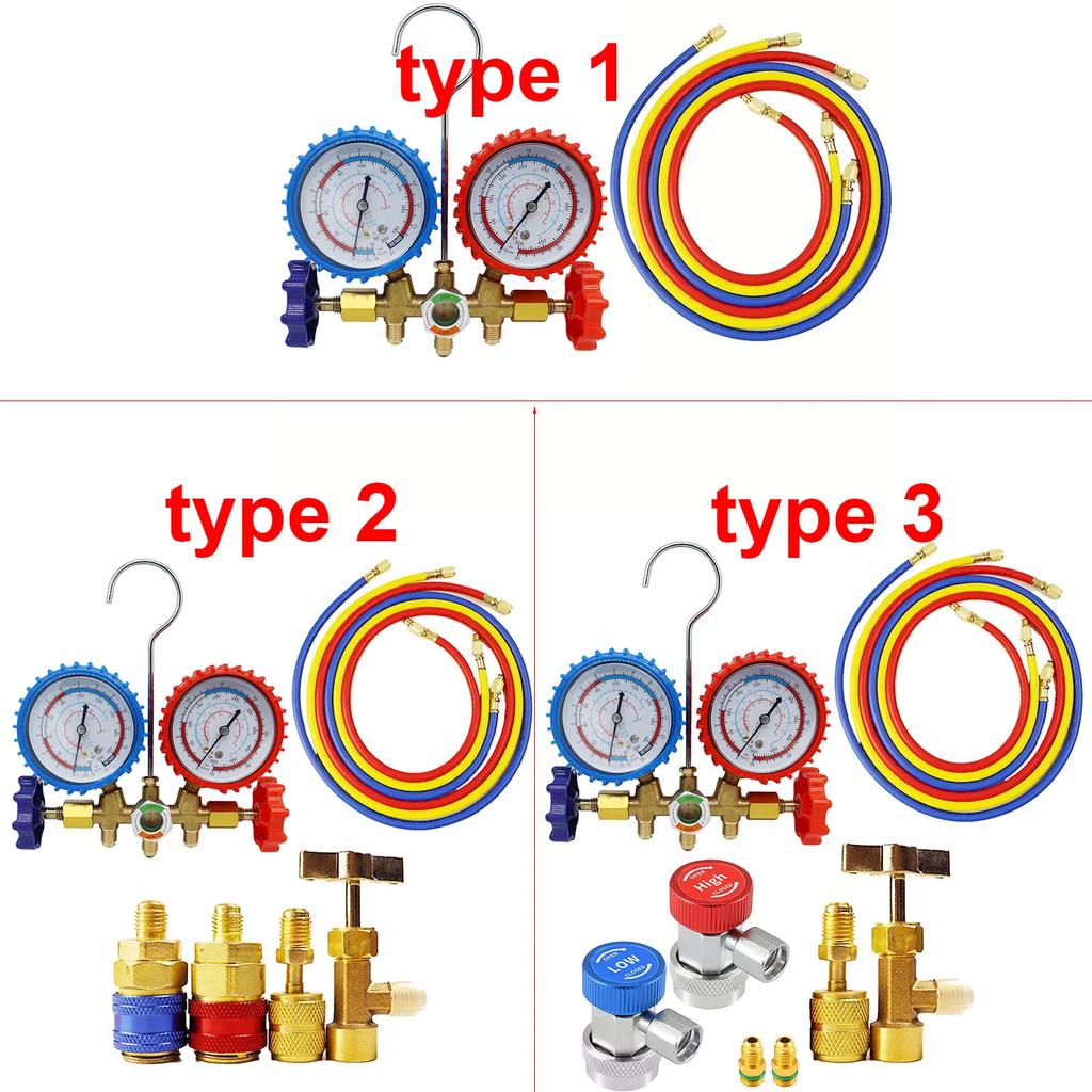 3-way AC manifold meter for car and home air conditioning system, freon charging tool, support R12 R22, R404A, R134A refrigerant