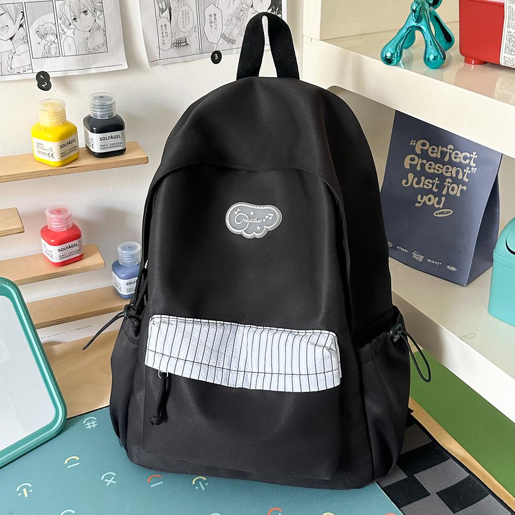 Schoolbag Fog Hemp Gray Blue Stripe Japanese Ins Junior High School Students Campus Class Commuting Versatile Going Out Lightweight Backpack