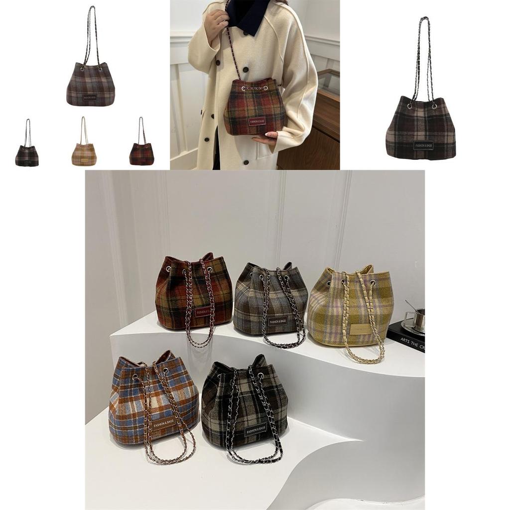 Elegant Fashionable Plaid Handheld Bucket Bag For Women Ideal For Everyday Use