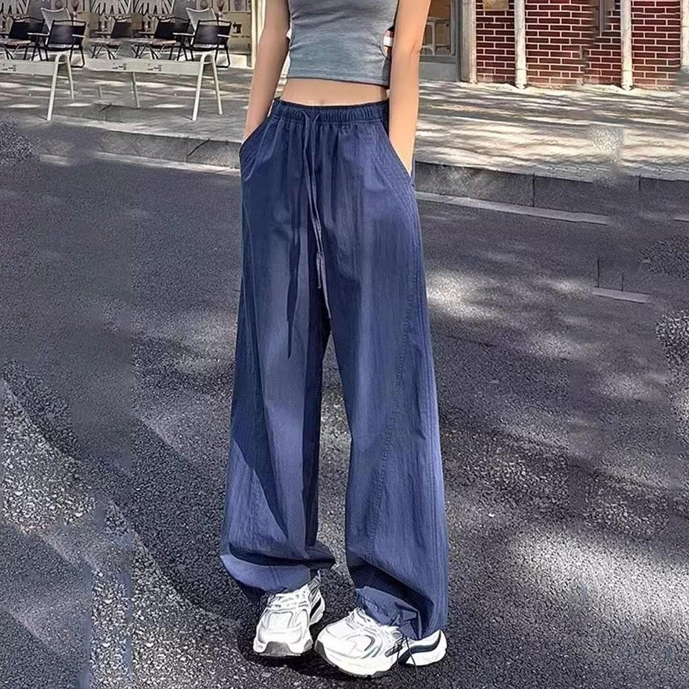Summer Thin High-Waist Straight-Leg Wide-Leg Quick-Dry Casual Trousers for Women Extra-Long Floor-Length Drape Breathable Pants
