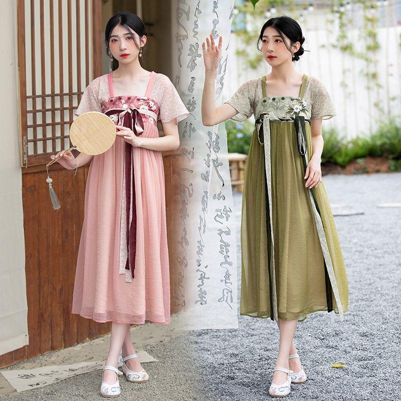 

Женское улучшенное платье Hanfu большого размера в китайском стиле средней длины с короткими рукавами