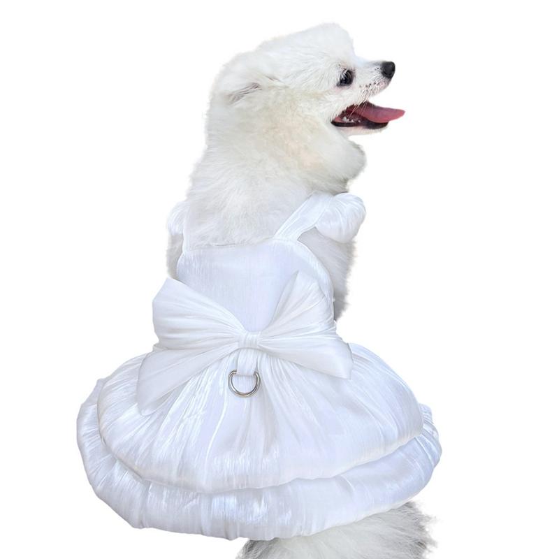 Pet Dog Gown Wedding Dress Solid Color Bow Dress