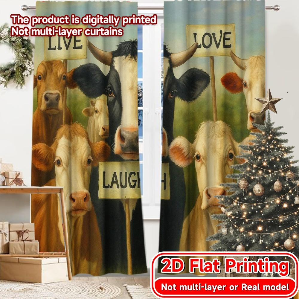 

2pcs, 2D FLAT PRINTING Curtains (Without Rod) Cow Positivity Halloween Festival Fashion Curtains Versatile Durable Polyester 52.50 × 116.00 cm 2 pcs