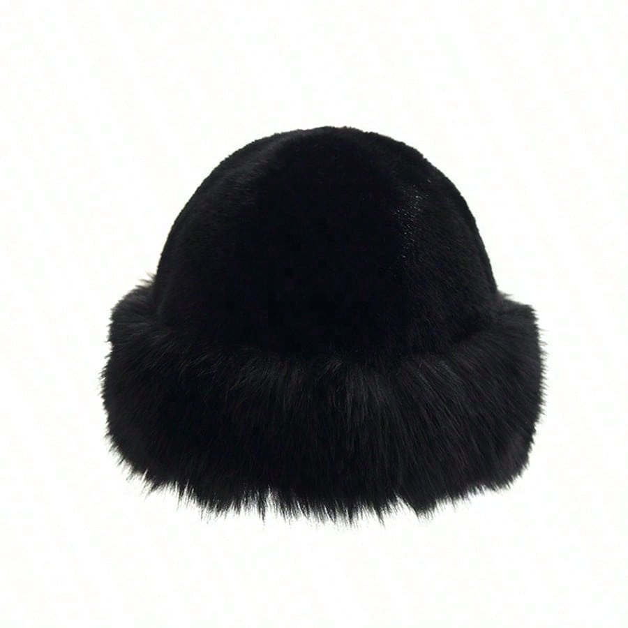 1pc Women's Winter Plush Bucket Hat, Women's Fashionable Thick Hat, Winter Warm Hat, Can Be Paired With Wool Coat, Winter Clothing Winter Outfits