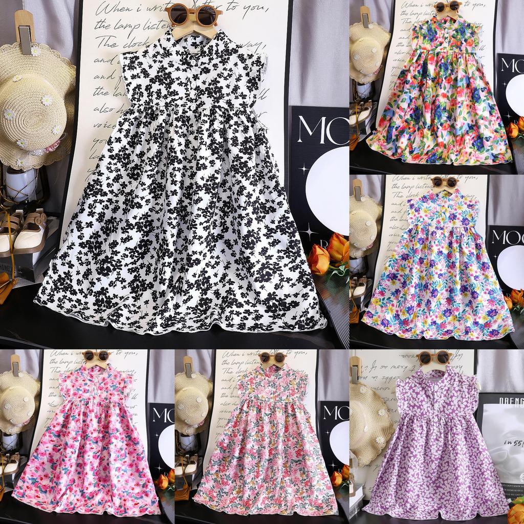 Korean Style Girl Summer Floral A Line Dress With Soft Fabric For Toddler Girls