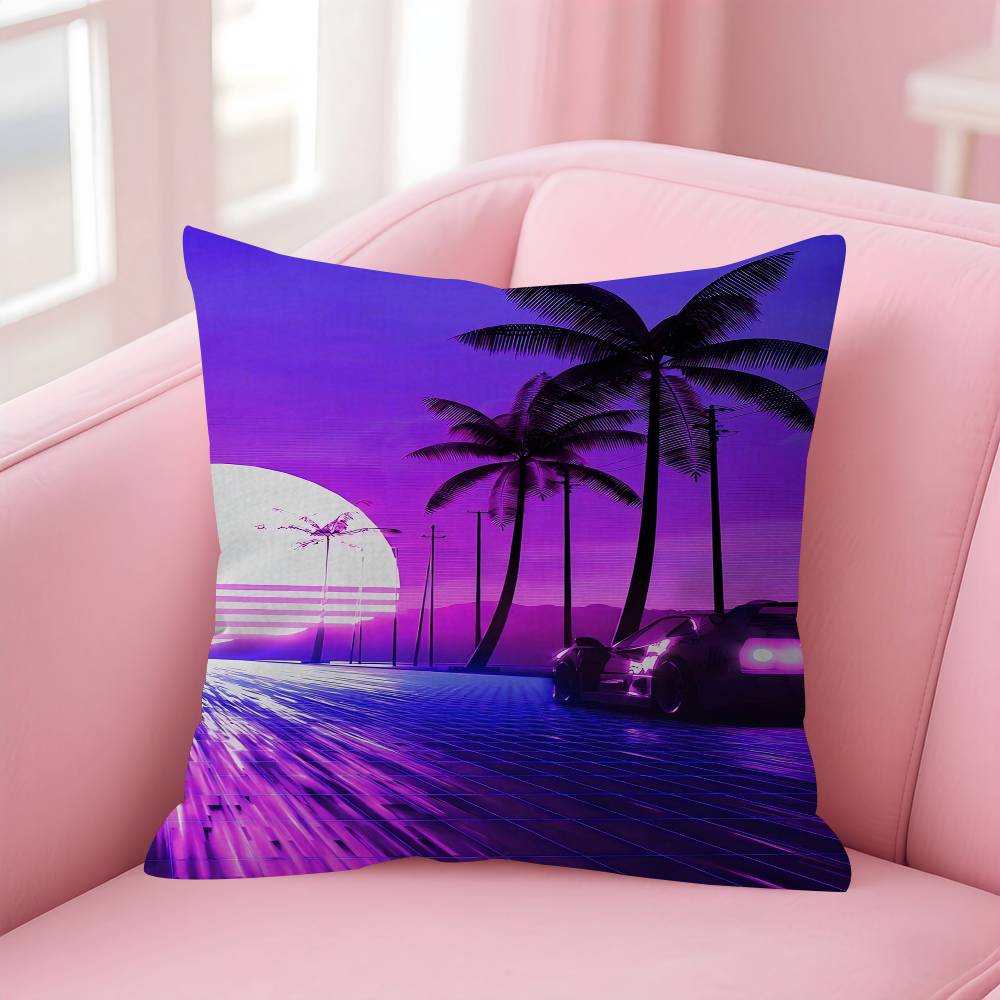 Neon Night City Landscape 80S Cyberpunk Car Cushion Cover 30X50 Polyester Sofa Cushions Throw Pillow Home Decoration Pillowcover