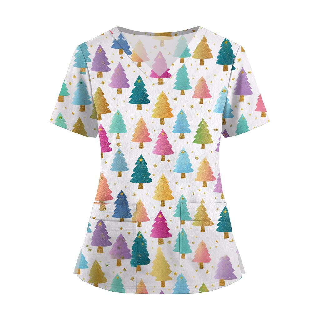 Dámská móda Overal s krátkým rukávem a výstřihem do V s kapsami Potisk Topů Oblečení